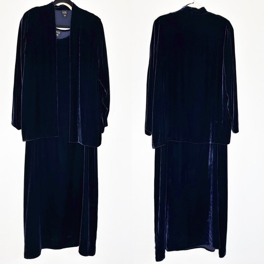 Eileen Fisher Navy Velvet Maxi Dress with Jacket